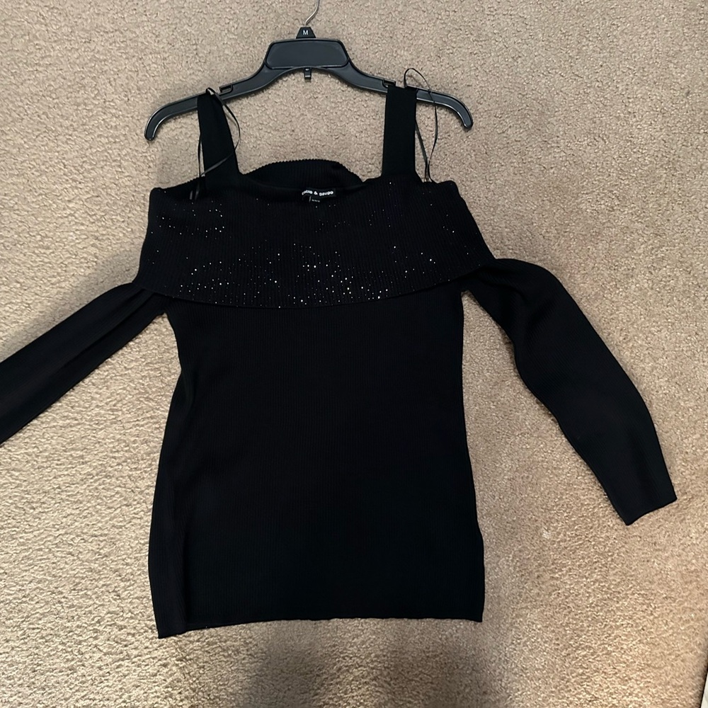 Cable & Gauge Black Open Shoulder Sweater
